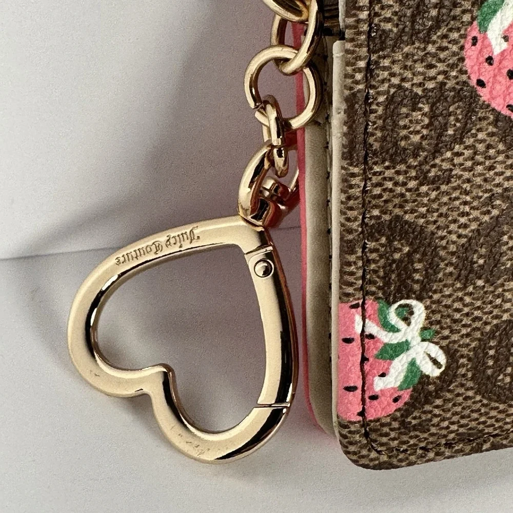 Juicy Couture Strawberry Monogram Card Holder Wallet Keychain Heart Clip